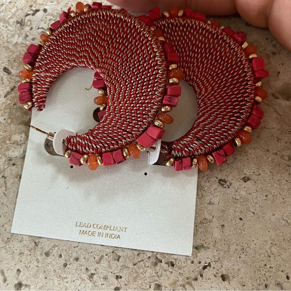 Natasha Couture Pink & Orange Beaded Woven Hoop Earrings Lead Compliant - Picture 4 of 4